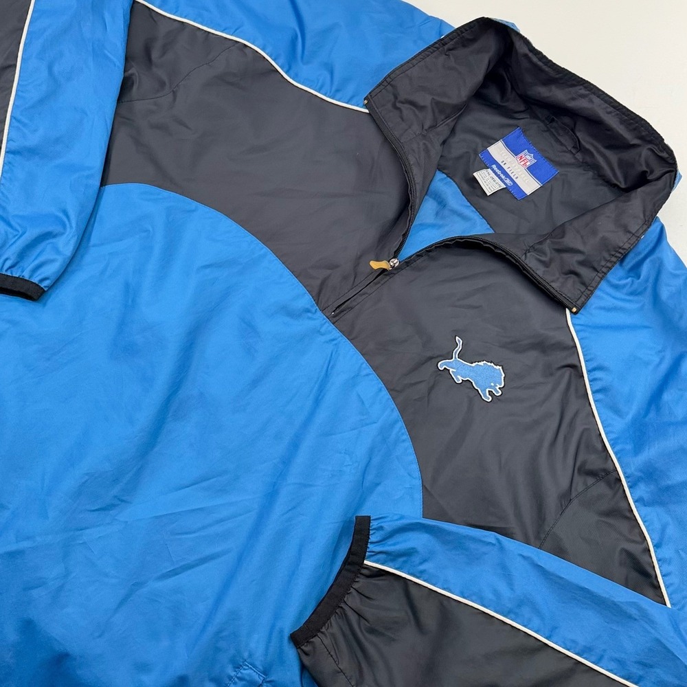 Reebok NFL Detroit Lions Windbreaker Jacket Mens 2XL Blue Black Quarter Zip